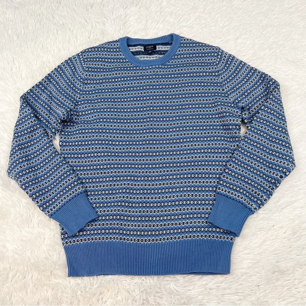 J Crew Men’s long‎ sleeve crew neck fair isle pullover sweater in blue